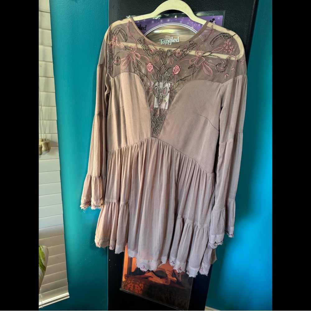 Free People Mauve Embroidered Blouse